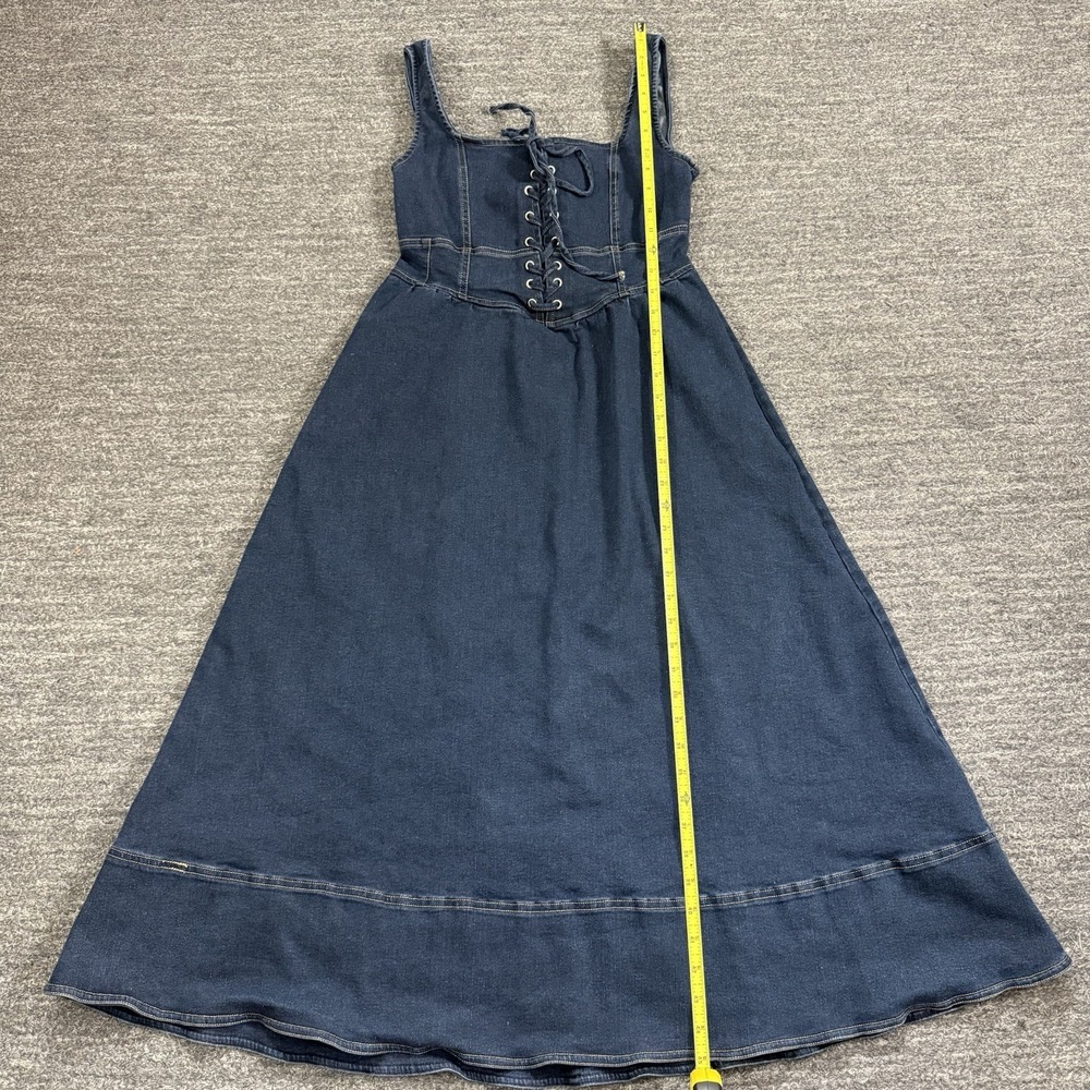 Moon River Denim Dress Women Small Midi Corset Style Smocked Prairie Farm Jean - Picture 4 of 12